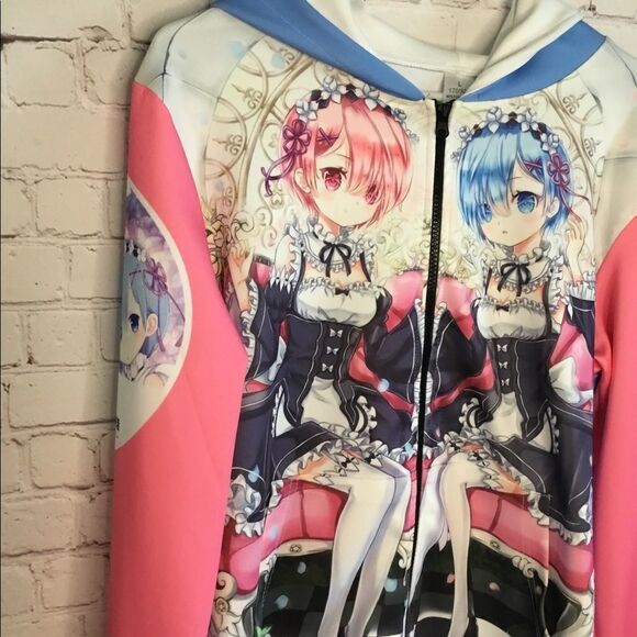 Death Or Kiss Rem&Ram Japan Anime Full Zip Hoodie Women Sweatshirt Size L. - Picture 6 of 14